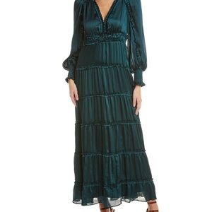 Emerald Green Satin Long Sleeve Dress